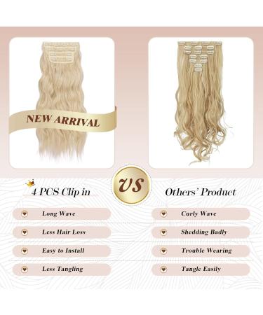 Feshfen Clip-In Hair Extensions - 4PCs 50cm Platinum Blonde Wavy Synthetic Hair 180g Full Head Volume for Women - Buy Online on GoSupps.com