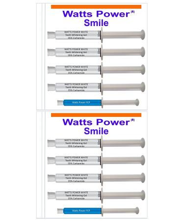 Watts Power 35% Teeth Whitening Gels - 8 Huge 10ml Gels Plus New FCP Enamel Gel - Dual Action for Surface and Deep Stains - 80ml - Made in The USA Standard Packaging
