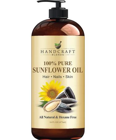 Handcraft Sunflower Oil  100% Pure and Natural  Premium Quality Cold Pressed Carrier Oil for Essential Oils, Massage Oil, Moisturizing Skin and Hair  16 fl. Oz 16 Fl Oz (Pack of 1)