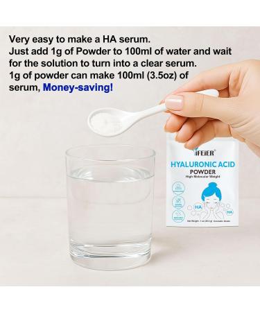 iFEiER Hyaluronic Acid Powder | High Molecular Weight Hyaluronic Acid Serum Powder | 1oz(28.3g) Cosmetics Grade | Sodium Hyaluronate | LMW HMW HA ingredient to make gel for DIY Serums - Buy Online on GoSupps.com