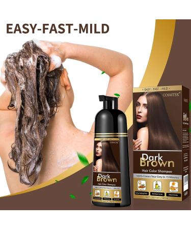 COSMTEK Dark Brown Hair Dye Shampoo 500ml - Permanent 3-in-1 Instant Color for Men & Women - Lasts 30 Days - Ammonia-Free Formula with Natural Herbal Ingredients - Buy Online on GoSupps.com