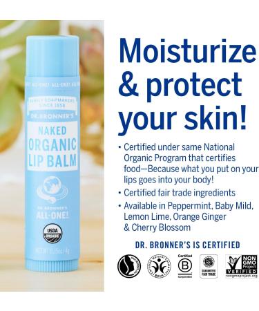 Dr Bronner's Baby Mild Lip Balm Made with Organic Oils and No Synthetic Ingredients Used for Lips Dry Hands Cuticles and Chapped Cheeks Certified Fair Trade 4g Bar Baby Mild 4g - Buy Online on GoSupps.com