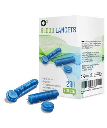 O Lancets for Blood Test 28g 200 Units - Single Use Blood Lancets - Sterile & Compatible with Most Lancing Devices