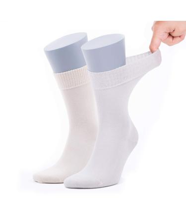 BAMBOOVEN Men s Diabetic Premium Bamboo Super Thin Odor Free & Breathable Calf Socks Crew Socks (2 Pack) 8-11 Beige-gray