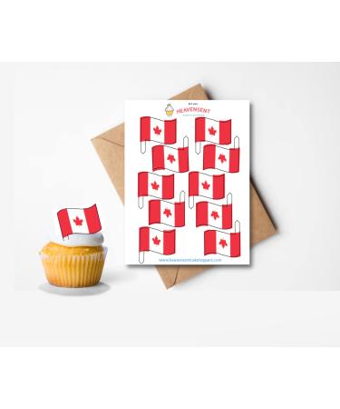 20x Pre-cut Canada Canadian Flags Edible Thick Wafer Card Standing Cupcake Toppers Birthday Party Cake Decorations