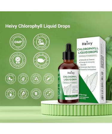 Heivy Chlorophyll Liquid Drops, Liquid Chlorophyll Supplement, Chlorophyll Drops for Internal Deodorizer, Radiant Skin, Detox, Antioxidant, Immune Support, Gluten Free, Natural Flavored - 2 FL OZ - Buy Online on GoSupps.com