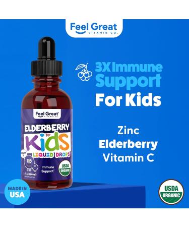 Elderberry for Kids Liquid Drops with Vitamin C & Zinc - 2oz - Children and Toddler Immune Support Supplement USDA Organic Sambucus Elderberry Extract Ages 1-13 Years - Made in USA - 2 fl oz Kids Elderberry Immune Support -  - Buy Online on GoSupps.com
