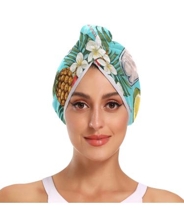 Pineapple Blue Hair Towel 2 Pack Super Absorbent Hair Drying Towel Quick Dry Hair Turbans Head Towel with Button Twisty Wrap for Women Girls