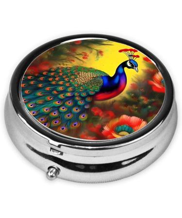 Buy Peacock Flowers Round Pill Box - 3 Compartment Portable Travel Organizer for Easy Medication Management - Buy Online on GoSupps.com