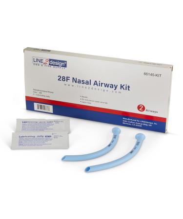 LINE2design Nasal Airway Kit 28F - Medical Nasopharyngeal Management Trauma Airways - First Aid Emergency Rescue Latex Free Respiration Tubes with Lubricating Jelly Packets - Pack of 2