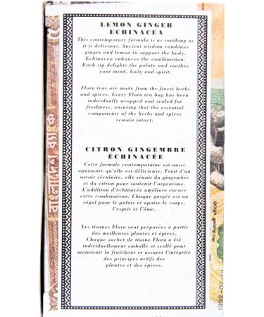 Flora Health Lemon Ginger Echinacea Organic Naturally Caffeine-Free Herbal Tea Kosher Non GMO Project Verified 16 Teabags 35.2g (16 x 2.2g) - Buy Online on GoSupps.com