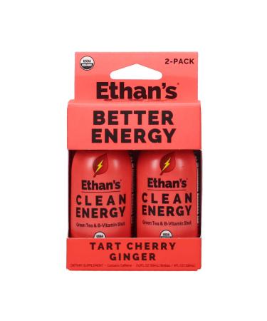Ethan's Organic Clean Energy Shots Tart Cherry, Sugar Free Natural Pre-Workout Focus Boost, Gluten Free, Vegan, B6 & B12 Vitamin C with Green Tea Extract and Guayusa (2 Pack of 2oz Shots) Cherry,Ginger 2 Fl Oz (Pack of 2)