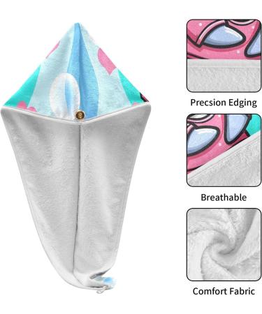 Cute Cartoon Dolphin Girl Hair Towels 2 Pack - Super Absorbent Quick Dry Turbans for Women & Girls - Buy Online on GoSupps.com