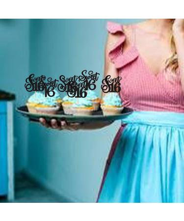 Rsstarxi 30 Pack Glitter 16 Cupcake Toppers Sweet 16th Birthday Cake Toppers Hello 16 Sixteen Years Old Cupcake Picks 16th Birthday Wedding Anniversary Party Cake Decorations Black Design 1 Black - Buy Online on GoSupps.com