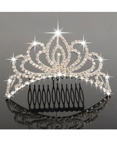 Bseash Mini 4.4 Silver Crystal Tiara Crown Headband Princess Elegant Crown with combs pin for Women Girls Bridal Wedding Prom Birthday Party