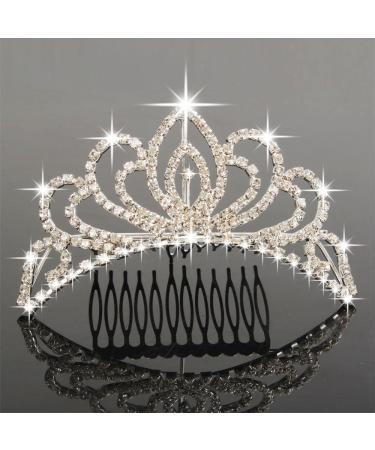 Bseash Mini 4.4 Silver Crystal Tiara Crown Headband Princess Elegant Crown with combs pin for Women Girls Bridal Wedding Prom Birthday Party - Buy Online on GoSupps.com