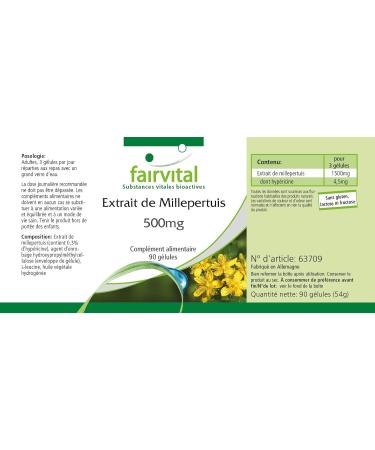 Fairvital | St. John's wort 500mg VEGAN - mushroom extract - Highly dosed - 90 capsules - standardized to 0.3% hypericin - Buy Online on GoSupps.com