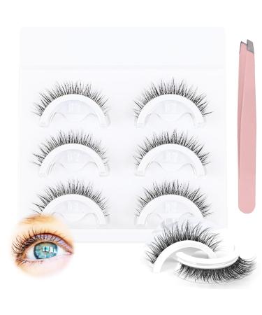 3 Pairs Self-Adhesive Eyelashes Reusable False Eyelashes with Tweezers No Glue Needed Natural Look Like Lash Extensions Waterproof Glueless Eyelashes