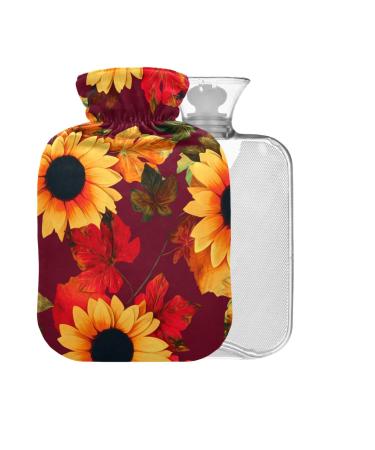 Sunflower leaves hot water bottle with cover 1 l small gauge stamp for pain relief headache neck and shoulders BPA-free