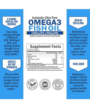Bio Schwartz Omega 3 Fish Oil 1200mg EPA & 900mg DHA | 90 Softgels - Premium Heart & Brain Support - Buy Online on GoSupps.com
