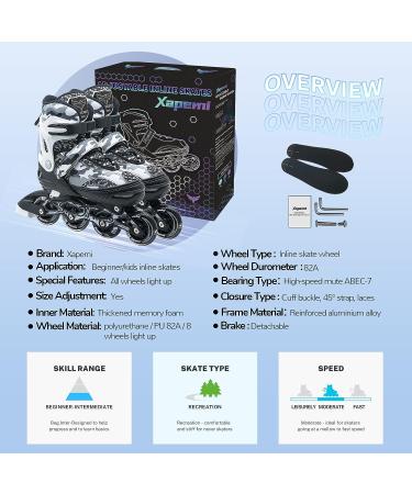 Adjustable Roller Blades Inline Skates for Kids & Adults | Light Up Outdoor Indoor Skates | Black Camo | Size Large (4-7 US) - Buy Online on GoSupps.com