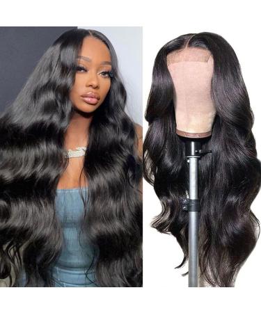 Human Hair Wig with Baby Hair Pre Plucked Body Wave Lace Closure Wigs for Black Women Glueless Brazilian Virgin Hair Lace Front Wig Natural Color 24 Inch 4x4 Lace Closure Wigs 150 Density 4x4 body wave wig 24 Inch
