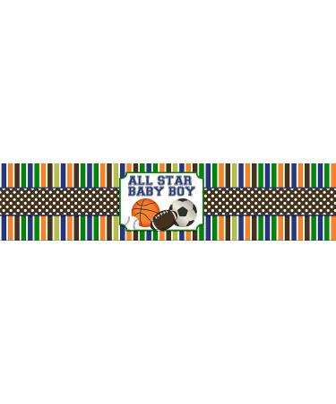 All Star Baby Boy Sports Themed Baby Shower Water Bottle Sticker Wrappers - Set of 20, 1.75 x 8.5 Labels by AmandaCreation - Buy Online on GoSupps.com