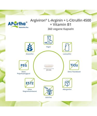 Buy Aportha Argiviron L-Arginine + L-Citrulline 4500mg - 360 Vegan Capsules | High-Dose Heart Vitamins B1 | Allergen-Free Supplement - Buy Online on GoSupps.com