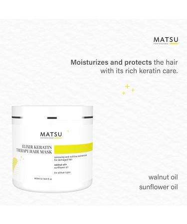 Matsu Elixir Keratin Therapy Hair Mask | Nourishing Conditioner with Walnut & Sunflower Oil for Damaged Hair - Repairs Conditions & Adds Shine - Buy Online on GoSupps.com