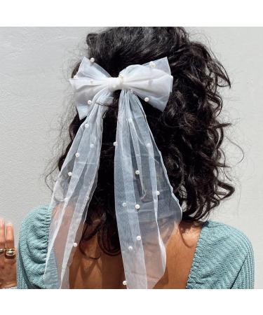 Bolonar Bachelorette Party Decorations: Pearl White Hair Bow Clips & Veil for Bride | Bridal Shower & Bridesmaid Favors - Buy Online on GoSupps.com