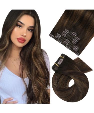 Moresoo clip in extensions real hair brown 60cm long remy human hair extensions clip in double tress real hair clip in extensions darkest brown to light brown with brown #2/6/2 120g 7PCs 60 cm 1. #2/6/2