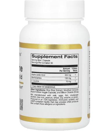Benfotiamine + Alpha Lipoic Acid Compatible With California Gold Nutrition 30 Veggie Capsules + Bonus Pill Organizer Weekly Pill Organizer Mini - Buy Online on GoSupps.com