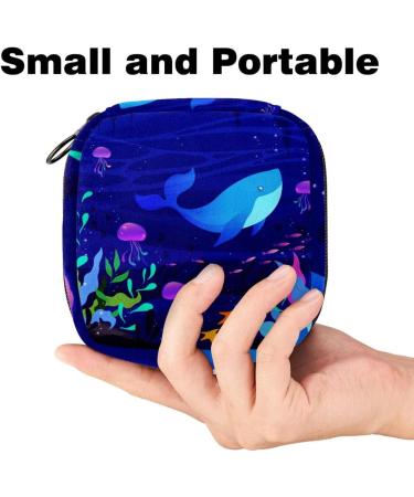 Eco-Friendly Menstruation Pad Bag with Zipper | Underwater Blue Whale Design | Stylish Napkin & Tampon Storage for Women & Girls - Buy Online on GoSupps.com