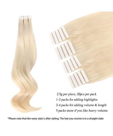 Buy Amazing Beauty Tape In Extensions - Real Remy Human Hair 50g 20 Pieces Platinum Blonde #60 40cm - Invisible & Reusable - Buy Online on GoSupps.com
