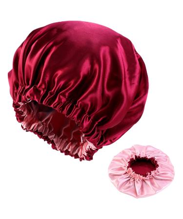 SOYOMASS Satin Bonnet Silk Hair Bonnet for Women Sleeping Satin  Extra-Large Reversible Jumbo Bonnet for Braids  Natural Hair  Curly Hair Sleeping (Double Layer Wine Red)