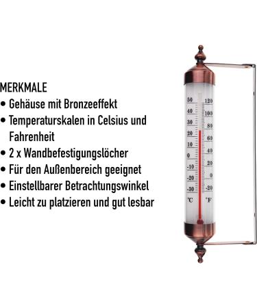 Stylish Bronze Outdoor Thermometer - Perfect for Garden Wall Greenhouse & Garage | Easy to Hang - Buy Online on GoSupps.com