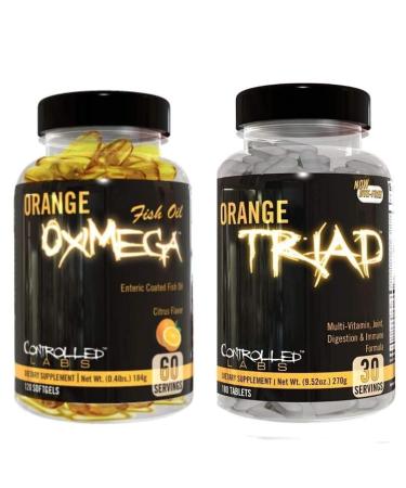CONTROLLED LABS Overall Health Bundle, 30 Servings Orange Triad, 120 Count Orange Oximega Fish Oil, Muscle Building and Recovery Supplement for Men and Women
