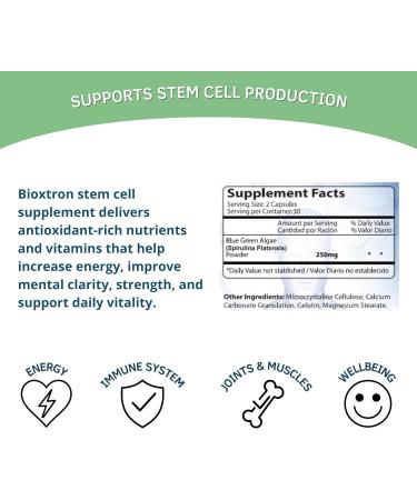 Bioxtron Natural Stem Cell Supplement Capsules - Blue Green Algae Spirulina Energy Support - 60 Capsules 60 Count (Pack of 1) Capsules - Buy Online on GoSupps.com