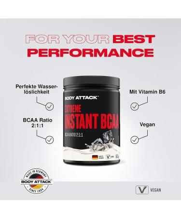 Buy Body Attack Instant BCAA 500G - Natural Vegan Amino Acids for Muscle Building - Sugar-Free L-Leucine - Made in Germany | International Shipping - Buy Online on GoSupps.com