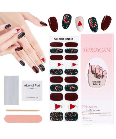 EBANKU Christmas Cured Gel Nail Strips Glitter Gel Nail Polish Strips Long Lasting Waterproof Full Nail Wraps Stickers with Stick Nail File Wipes & Sealing(UV/LED Lamp Required)