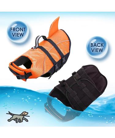 Dog Life Jacket - Reflective Safety Vest for Boating & Swimming - Shark Design with Rescue Handle - Orange (Size L) - Buy Online on GoSupps.com