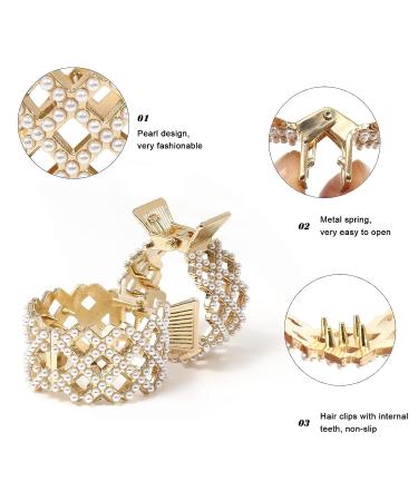 HAIMEIKANG 3 Pcs Metal Pearl & Rhinestone Hair Claw Clips for High Ponytail - Cute Hair Accessories for Women with Thick Long Hair - Buy Online on GoSupps.com