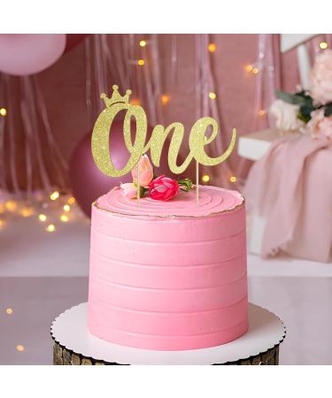 One Birthday Big Cake Topper + 6pcs One small Glitter Paper Gold Cake Picks for 1st Birthday Party Baby Shower Decorations Supplies for Birthday Cake - Buy Online on GoSupps.com