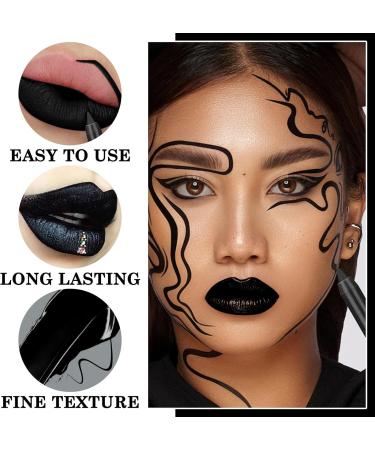Black Matte Lipstick and Lip Liner Pencil Set Full Coverage Matte Liquid Lipstick Lip Gloss Set Waterproof Long Lasting Smudge Proof Lip Liner and Lipstick Set for Goth Cosplay Halloween Lip Makeup - Buy Online on GoSupps.com