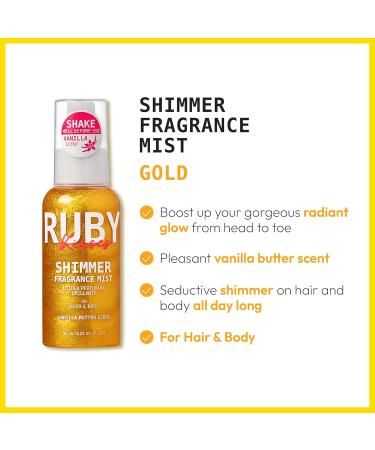 Ruby Kisses Shimmer Fragrance Body and Hair Mist Spray Vanilla Glitter Body Perfume Spray Skin Perfume Liquid Illuminator Highlighter for Skin (GOLD) - Buy Online on GoSupps.com