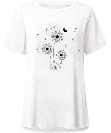 Dandelion Print Sequin Top - Women's Loose Short Sleeve Shirt in Stylish Solid Color - Buy Online on GoSupps.com