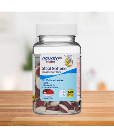 Equate Stool Softener Laxative Softgels 100mg - Effective Gentle Constipation Relief Easy-to-Swallow 140 Count Pack for Regular Digestive Support + CreateAndBundle Sticker - Buy Online on GoSupps.com