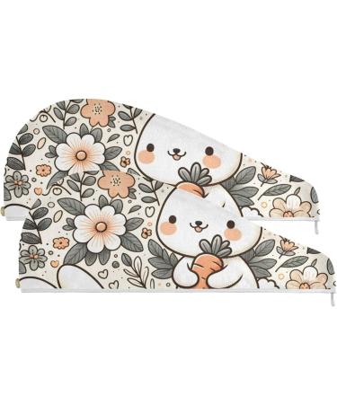 Super Absorbent Rabbit Carrot Hair Towel 2 Pack - Quick Dry Hair Turbans with Button Twisty Wrap for Women & Girls - International Shipping Available - Buy Online on GoSupps.com