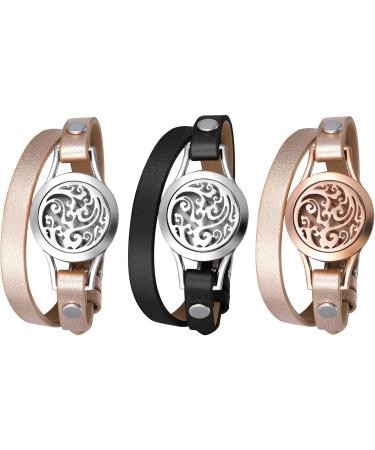 Flongo Aromatherapy Leather Bracelet for Women - Essential Oil Diffuser Bracelet with Colored Felt Pads - Rose Gold Aroma Blocket - Buy Online on GoSupps.com