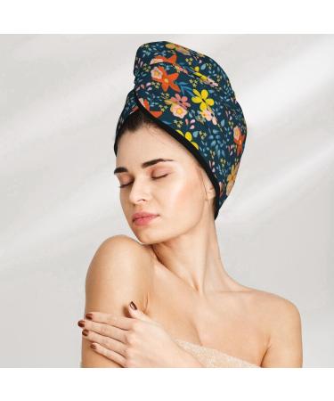 Hair Towel Wrap - Blue Floral Hair Drying Turban with Button | Quick-Dry Head Towel for All Hair Types - Buy Online on GoSupps.com